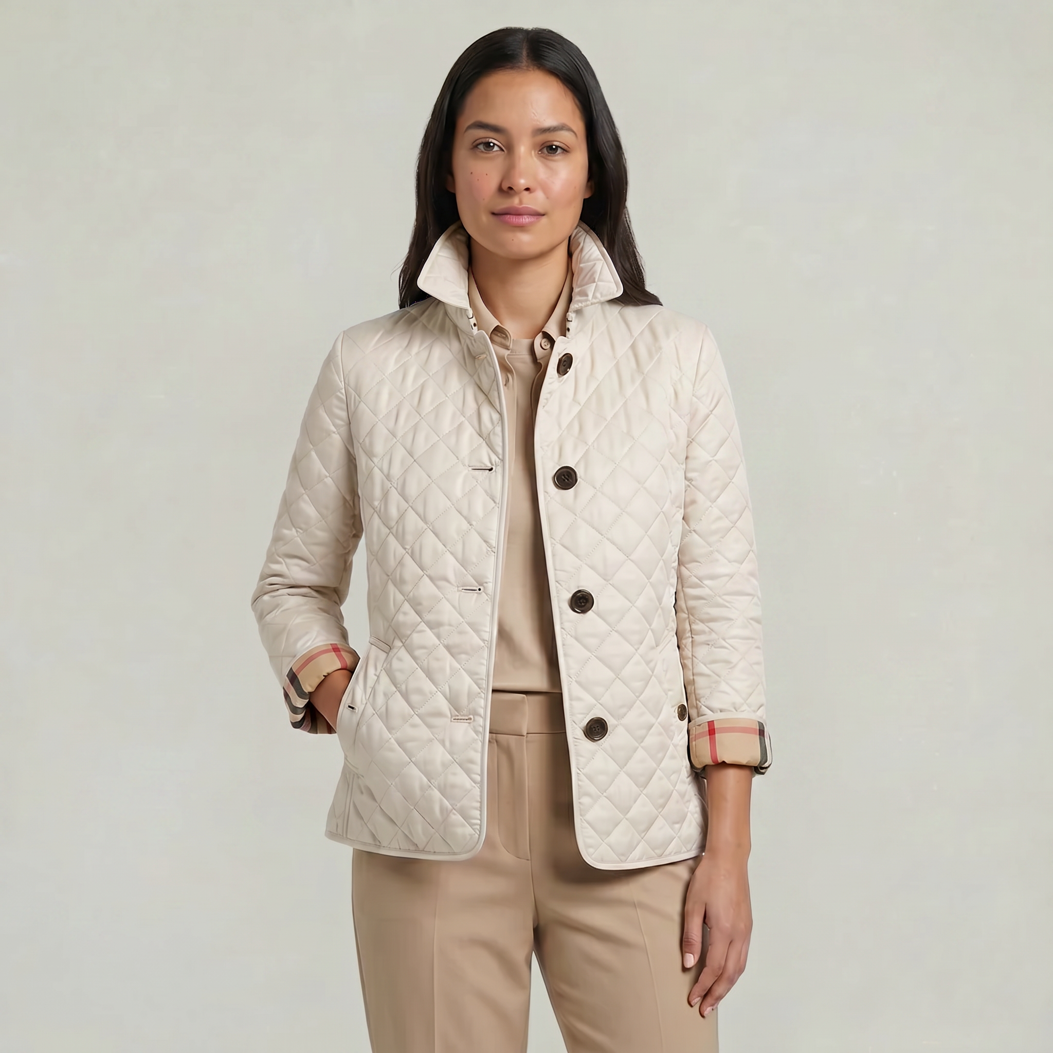 Women's Diamond Quilted Jacket  - Button Down Lightweight Padded Coat