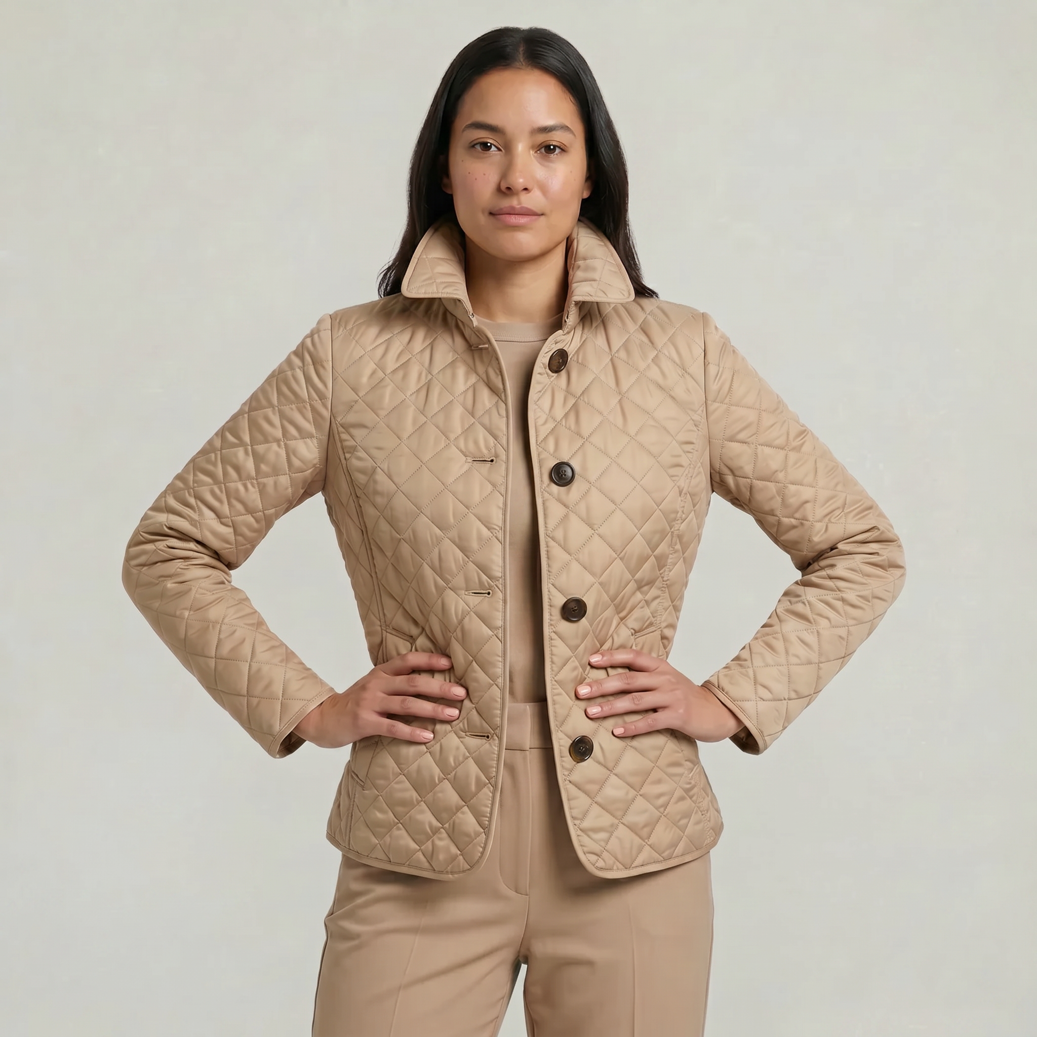 Women's Diamond Quilted Jacket  - Button Down Lightweight Padded Coat