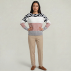 Women's Leopard Print Colour Block Knit Sweater - Crew Neck Pullover Jumper