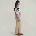 Women's Leopard Print Colour Block Knit Sweater - Crew Neck Pullover Jumper