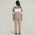 Women's Leopard Print Colour Block Knit Sweater - Crew Neck Pullover Jumper