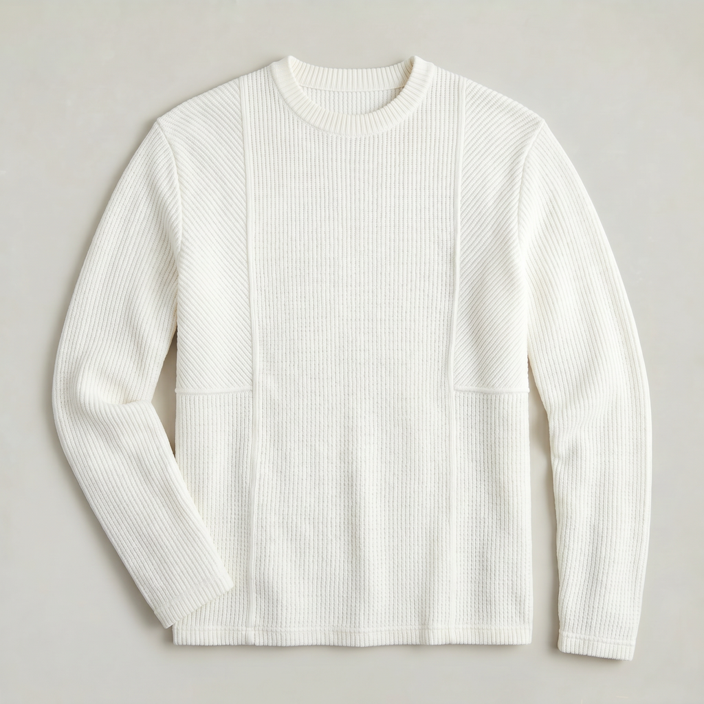 Men's Textured Knit Crewneck Sweater - Long Sleeve Relaxed Fit Smart Casual Winter Jumper