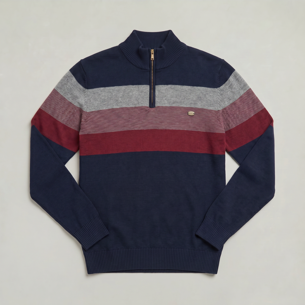 Men's Quarter Zip Sweater - High Neck Color Block Knit Pullover Smart Casual Winter