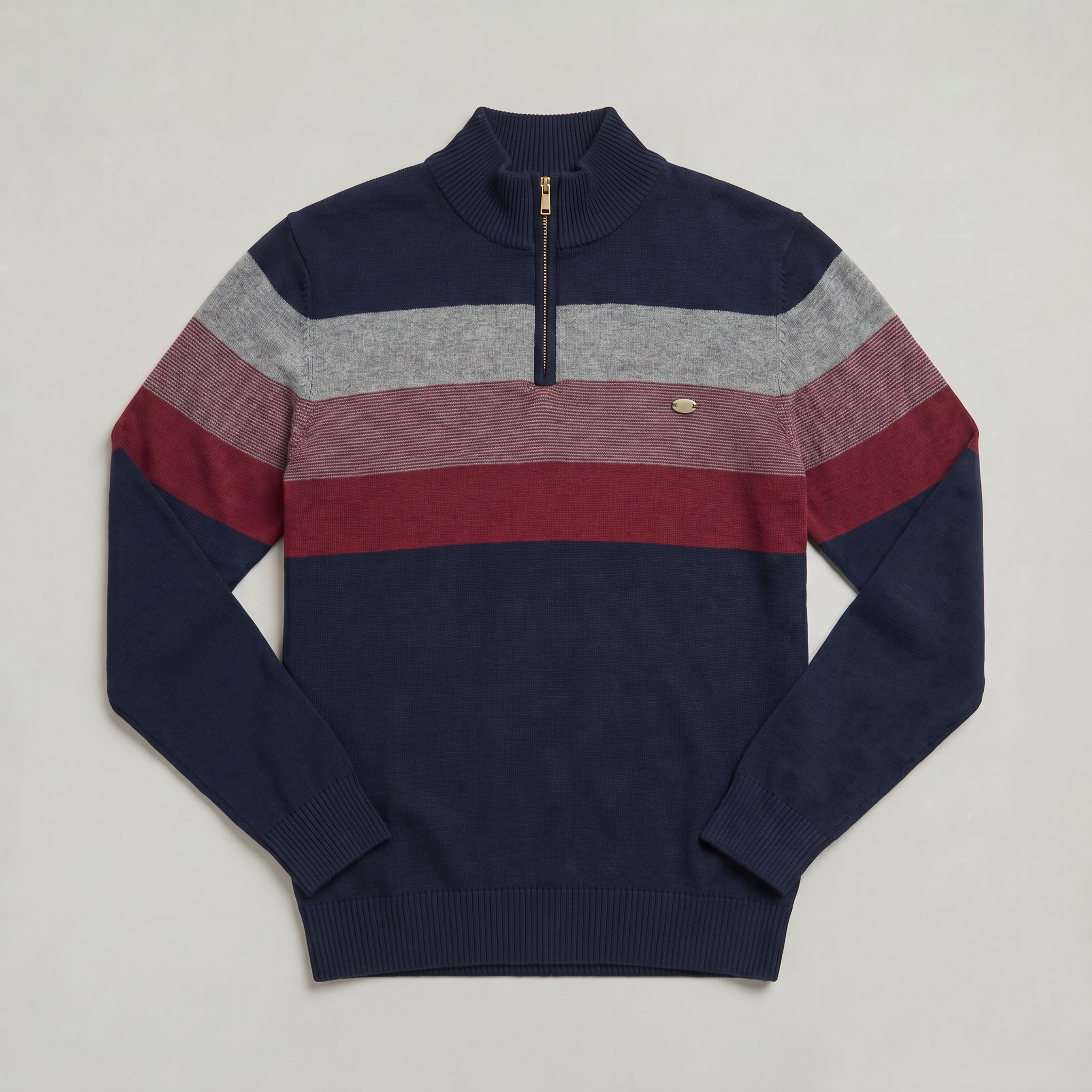Men's Quarter Zip Sweater - High Neck Color Block Knit Pullover Smart Casual Winter
