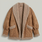 Women’s Fleece-Lined Faux Suede Jacket - Oversized Shearling Trim Fit