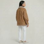 Women’s Fleece-Lined Faux Suede Jacket - Oversized Shearling Trim Fit