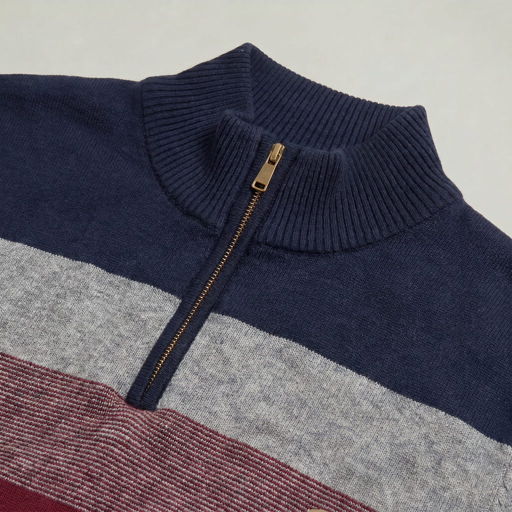 Men's Quarter Zip Sweater - High Neck Color Block Knit Pullover Smart Casual Winter