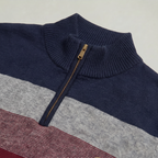 Men's Quarter Zip Sweater - High Neck Color Block Knit Pullover Smart Casual Winter
