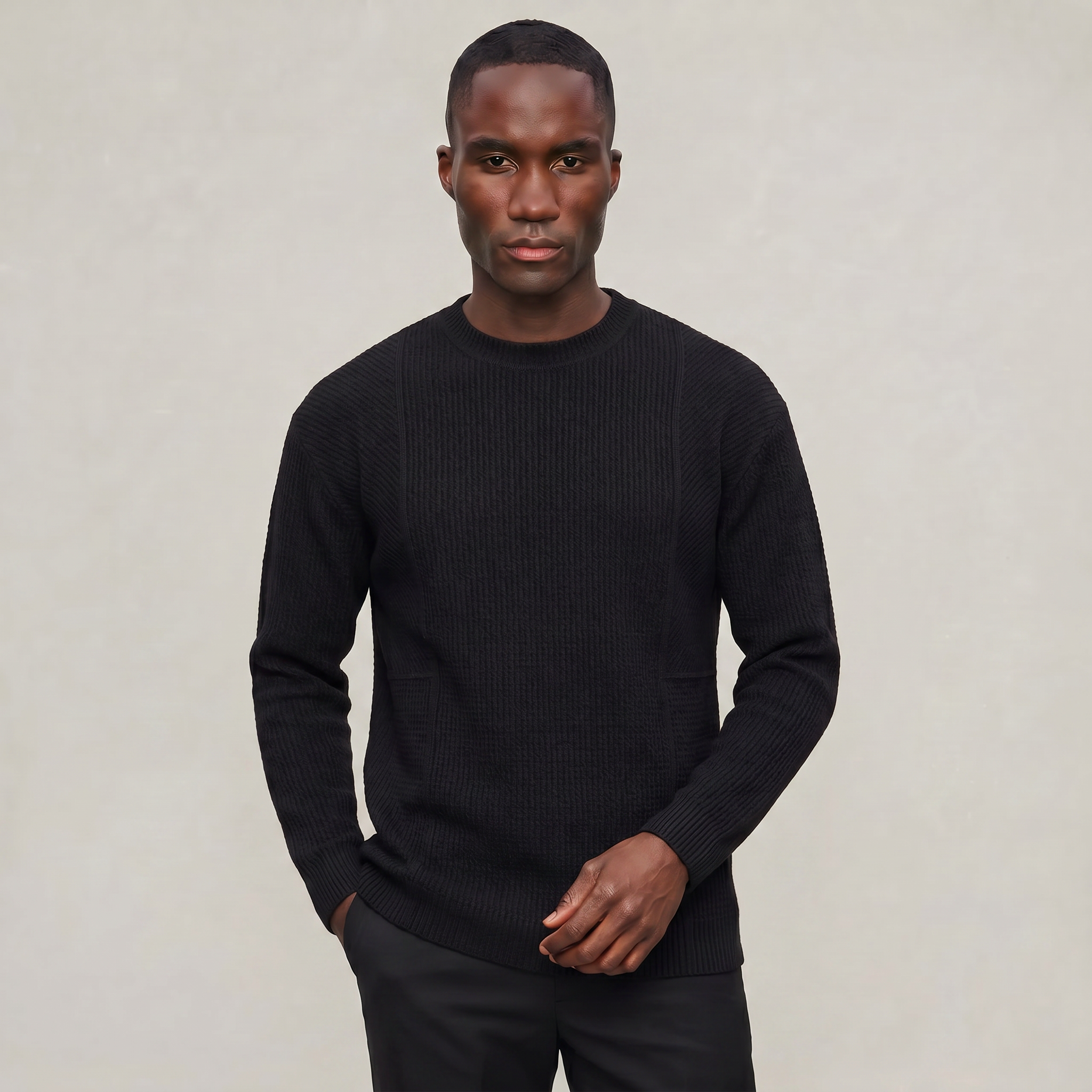 Men's Textured Knit Crewneck Sweater - Long Sleeve Relaxed Fit Smart Casual Winter Jumper