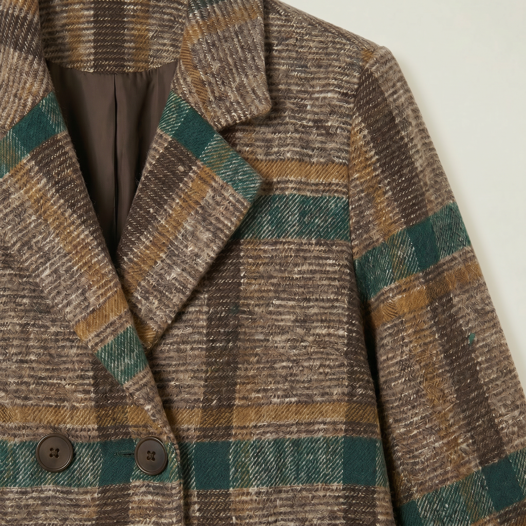 Women’s Plaid Coat - Tweed Checked Blazer Coat Tailored Fit