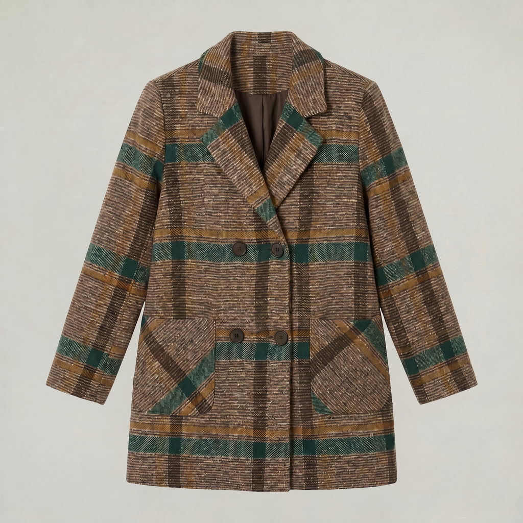 Women’s Plaid Coat - Tweed Checked Blazer Coat Tailored Fit