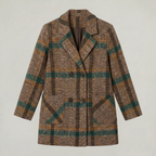 Women’s Plaid Coat - Tweed Checked Blazer Coat Tailored Fit