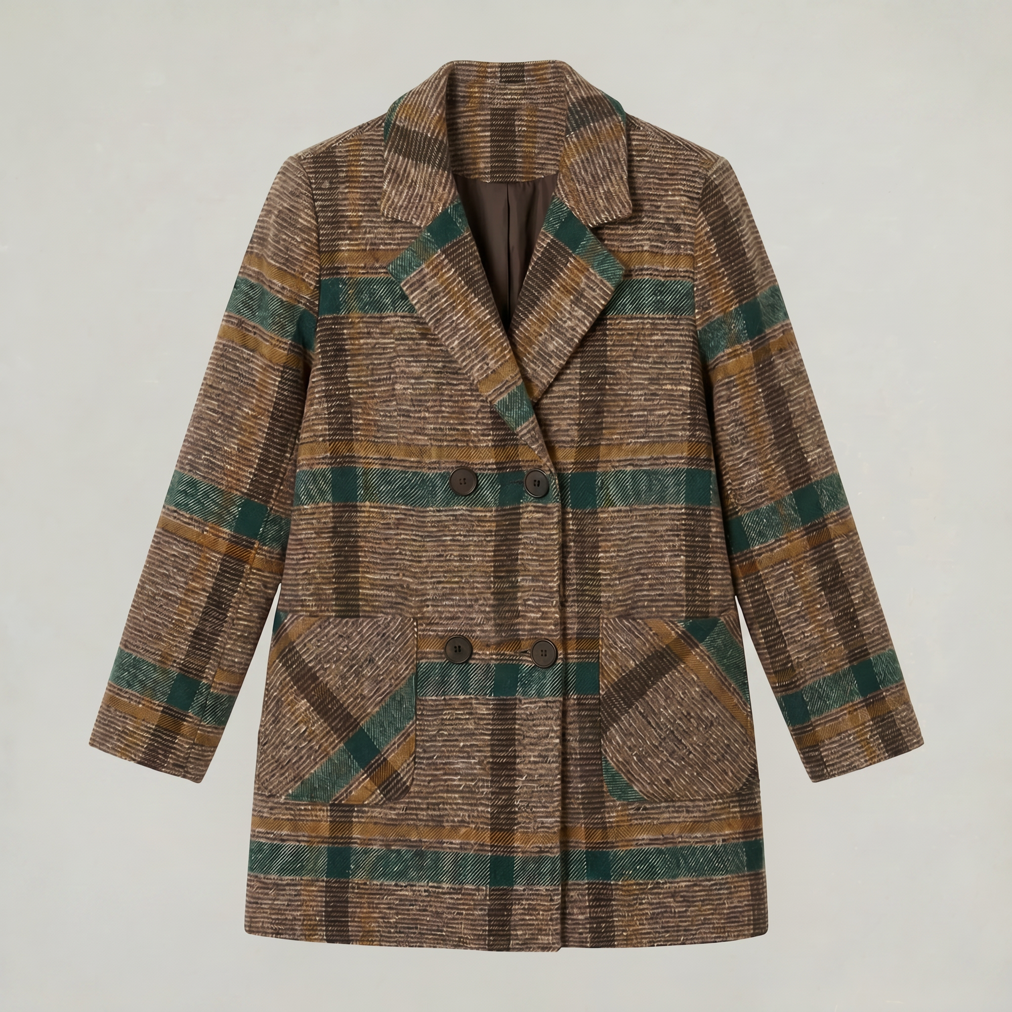 Women’s Plaid Coat - Tweed Checked Blazer Coat Tailored Fit