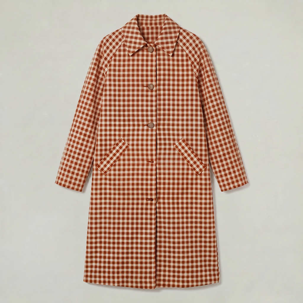 Women’s Plaid Trench Coat - Long Checkered Coat