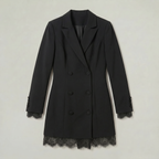 Women’s Blazer Dress - Double-Breasted Lace Hem Slim Fit