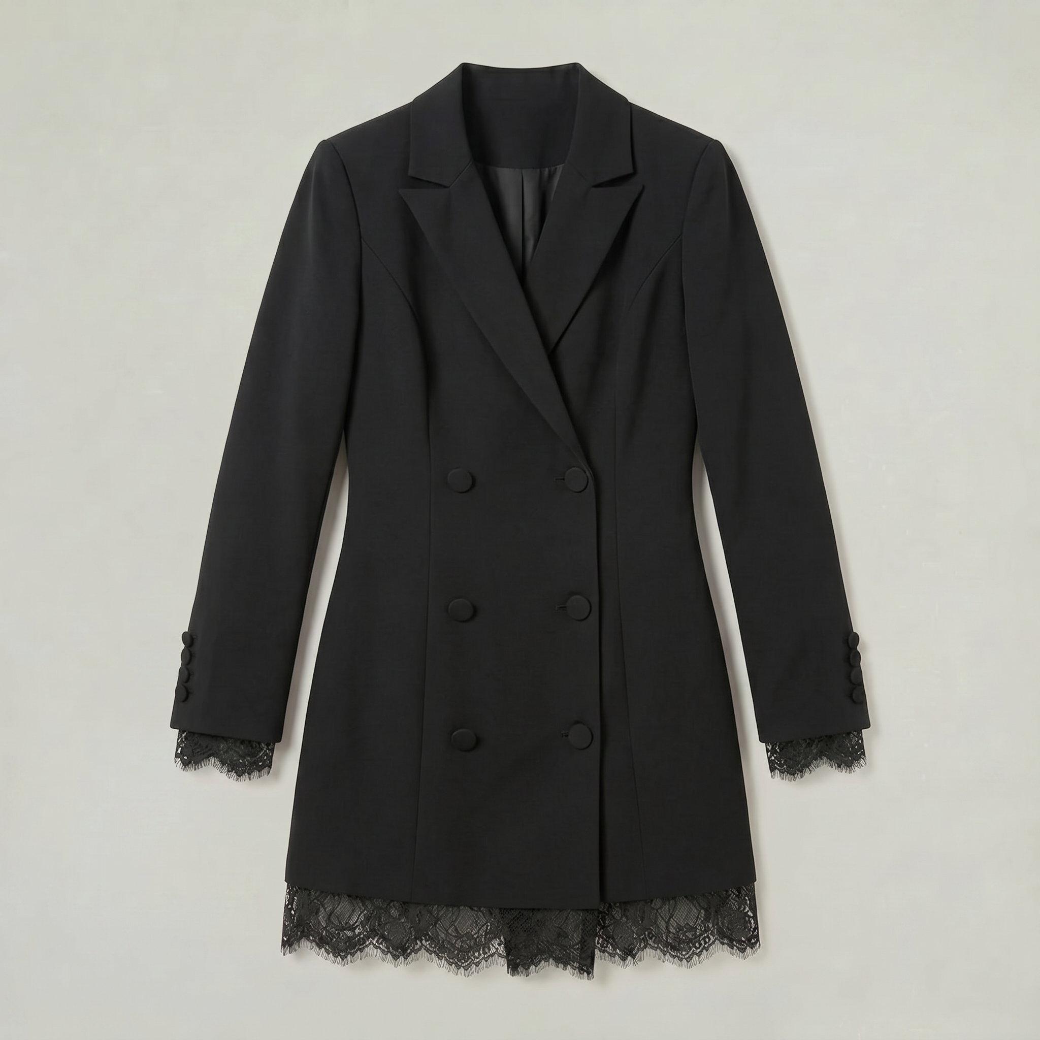 Women’s Blazer Dress - Double-Breasted Lace Hem Slim Fit