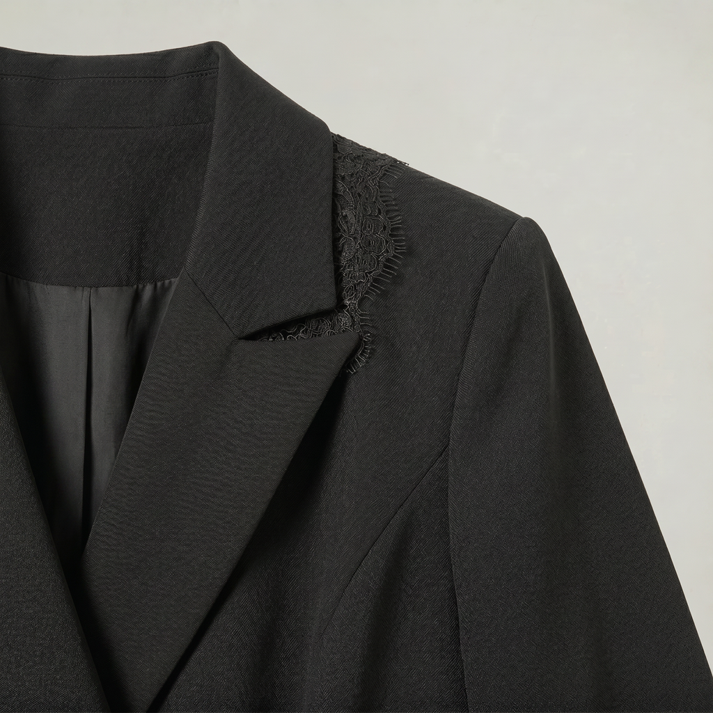 Women’s Blazer Dress - Double-Breasted Lace Hem Slim Fit
