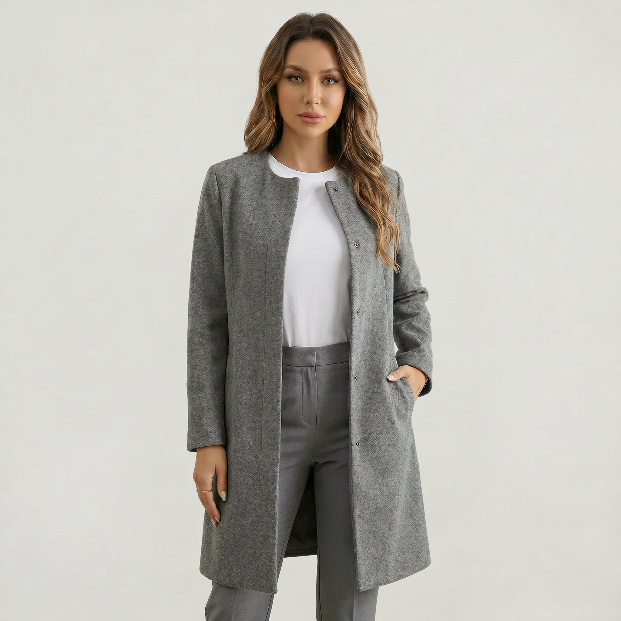 Women's Collarless Cardigan Sweater