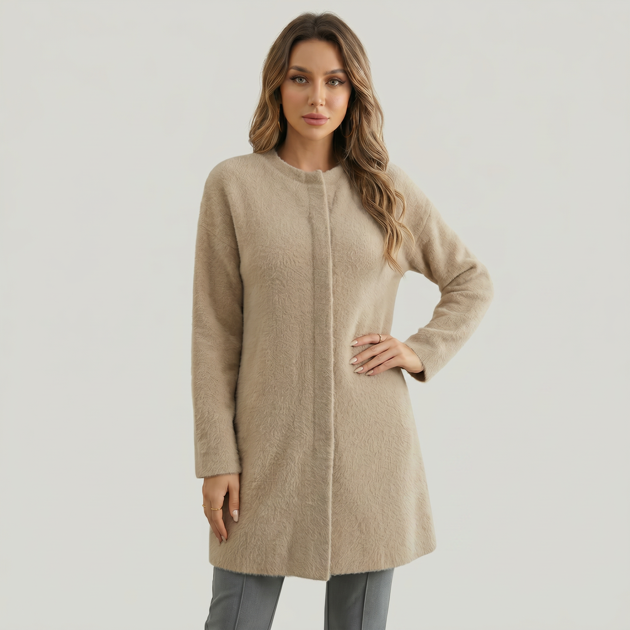 Women's Collarless Cardigan Sweater