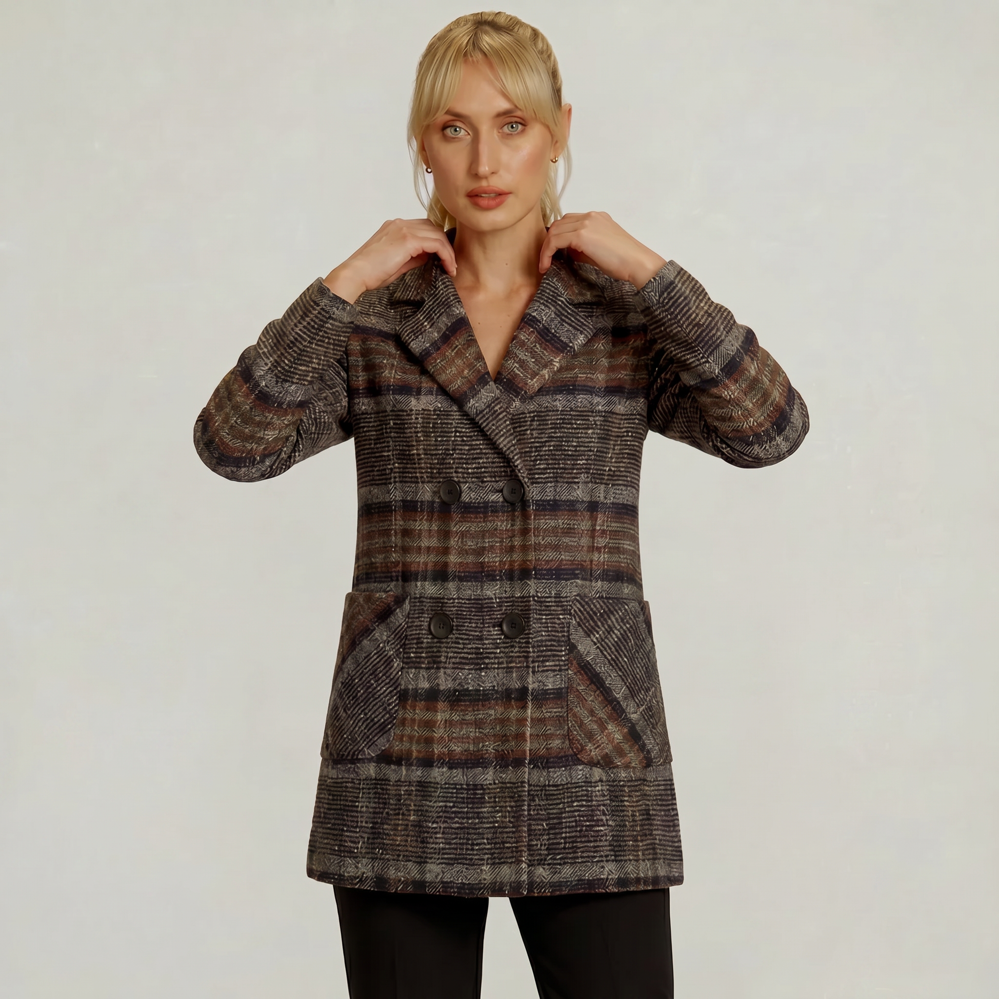 Women’s Plaid Coat - Tweed Checked Blazer Coat Tailored Fit