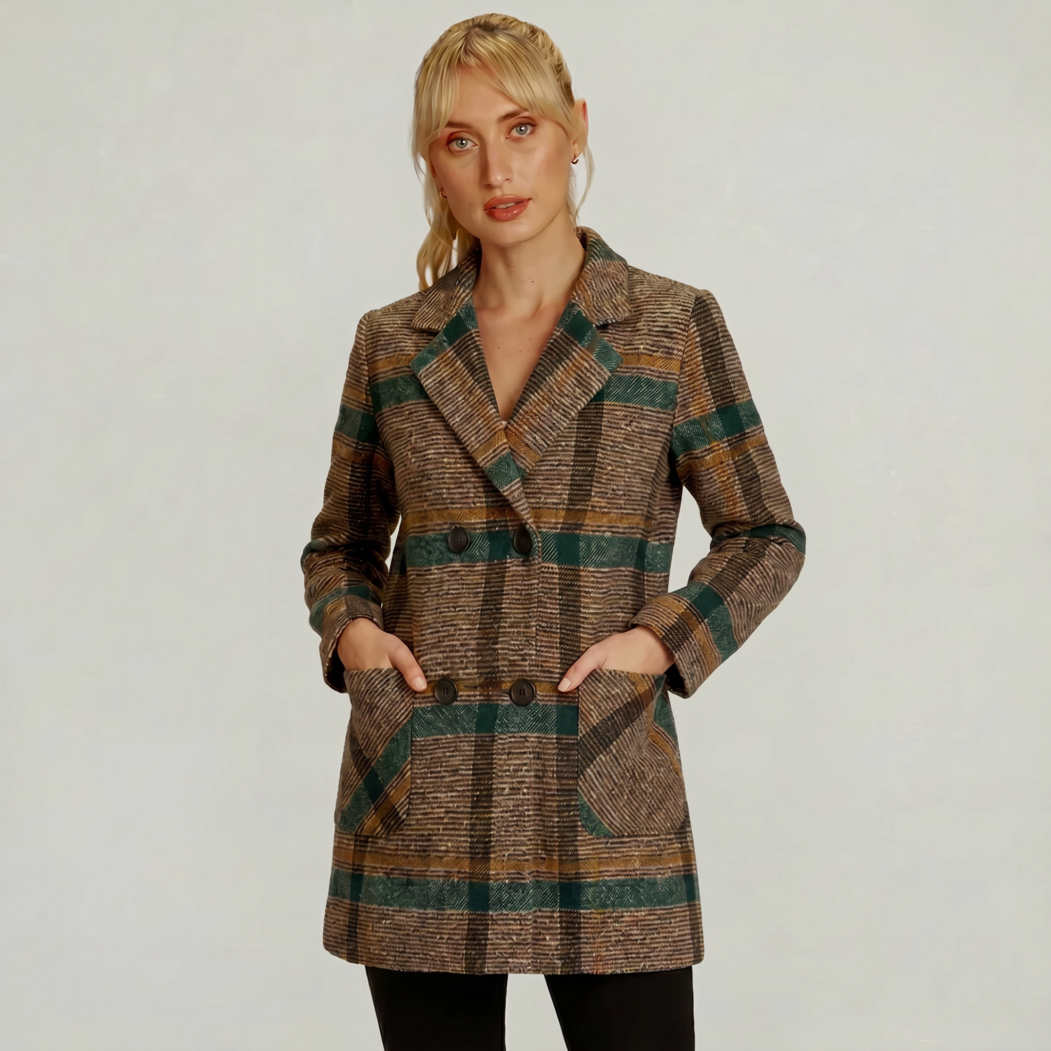 Women’s Plaid Coat - Tweed Checked Blazer Coat Tailored Fit