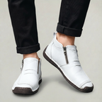 Men's Slip-On Casual Ankle Shoes - Side Zip Stitched Leather Comfort Walking Boots