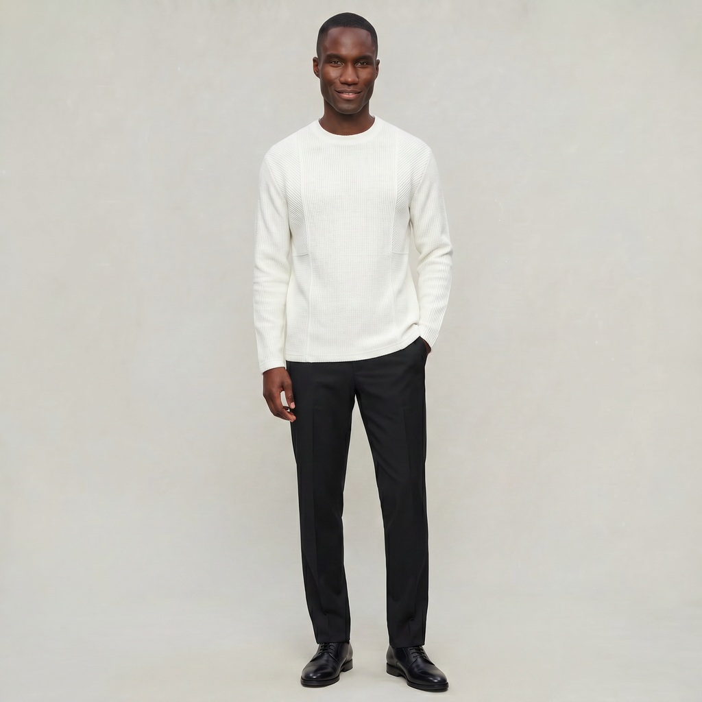 Men's Textured Knit Crewneck Sweater - Long Sleeve Relaxed Fit Smart Casual Winter Jumper