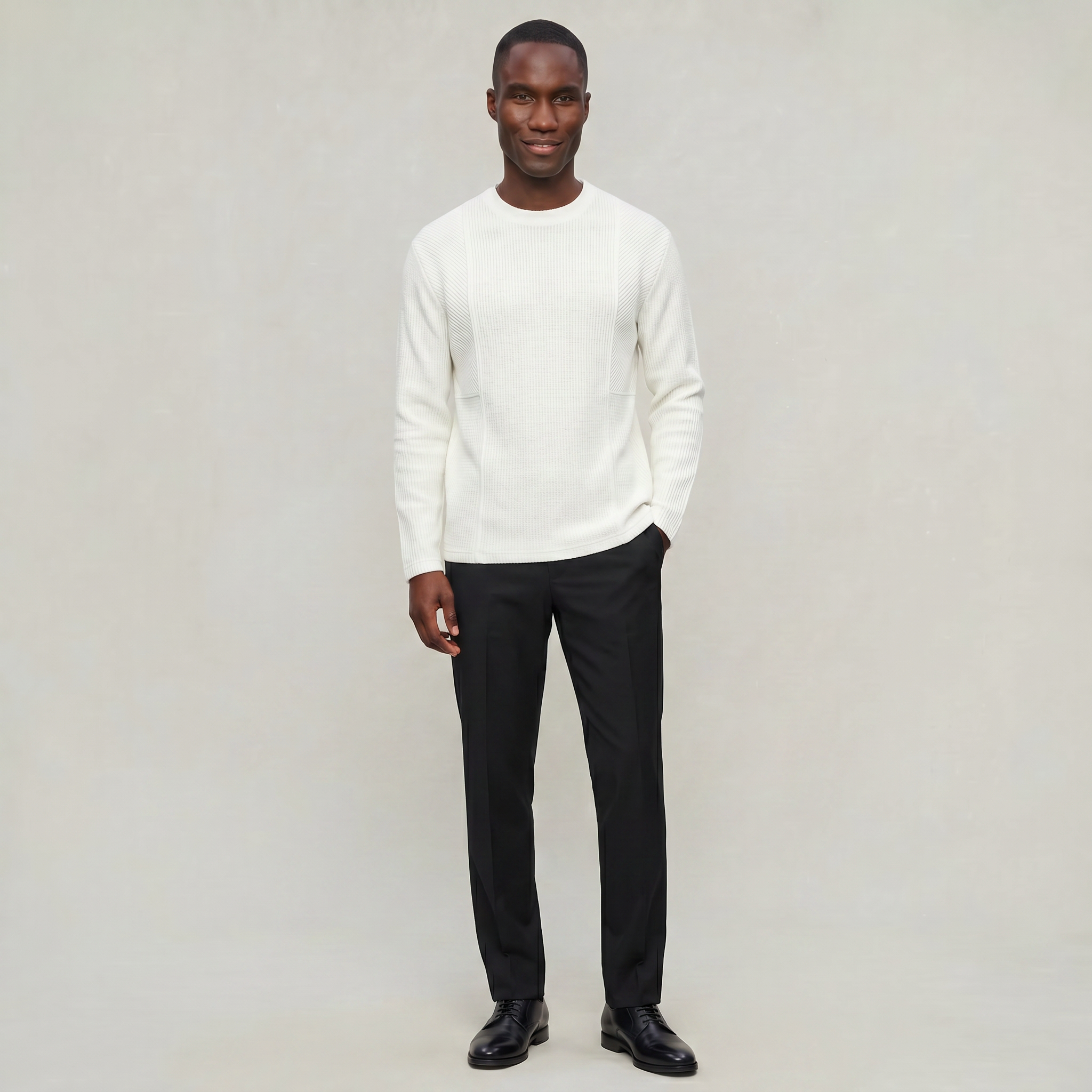 Men's Textured Knit Crewneck Sweater - Long Sleeve Relaxed Fit Smart Casual Winter Jumper