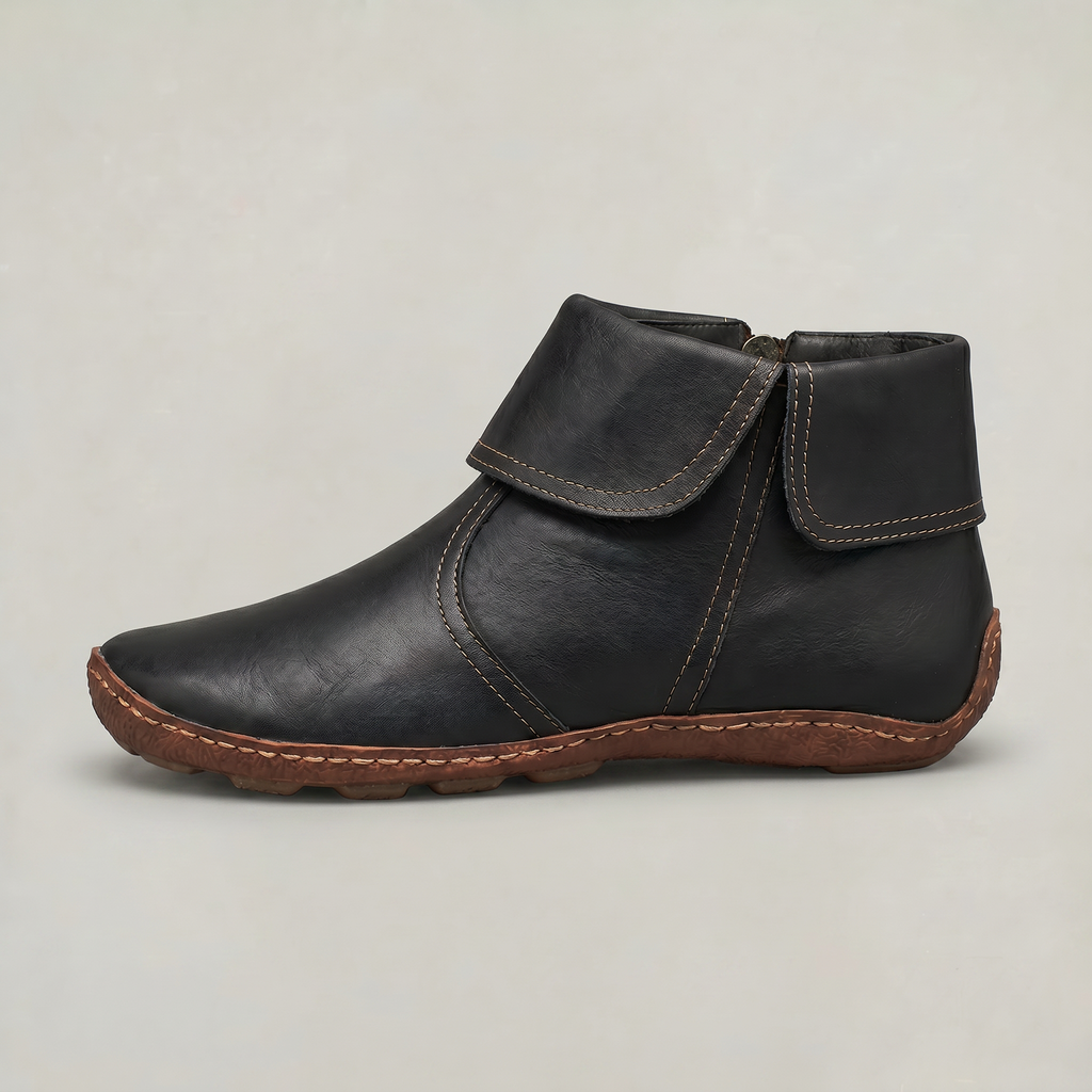 Women's Slip-On Ankle Boots - Side Zip Velcro Strap Comfort Leather Booties Winter