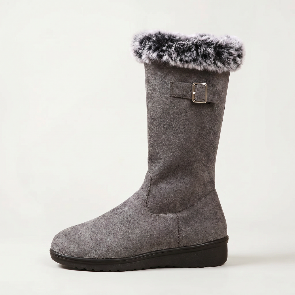 Women’s Faux Fur Winter Boots - Side Zip Mid Calf Fit
