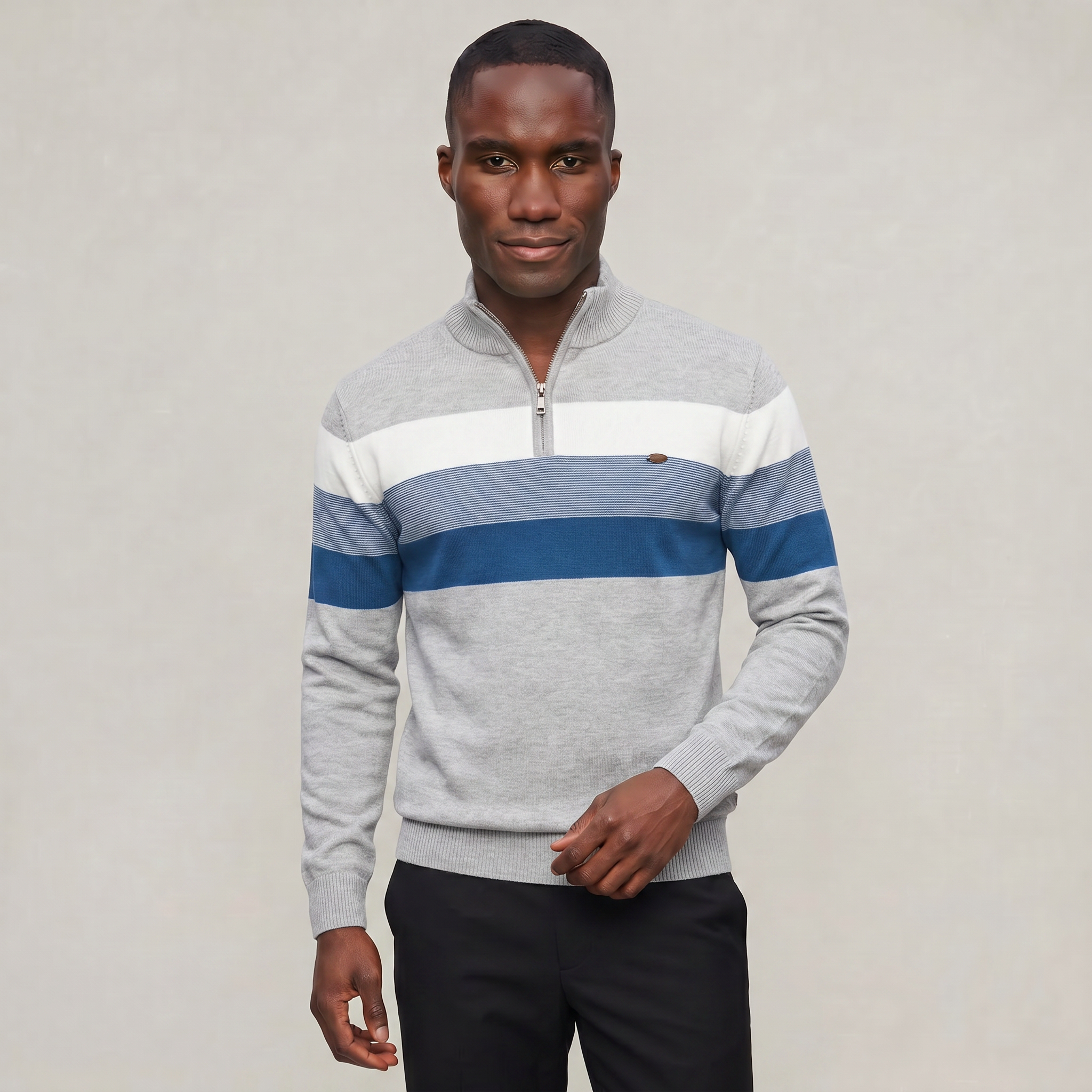 Men's Quarter Zip Sweater - High Neck Color Block Knit Pullover Smart Casual Winter