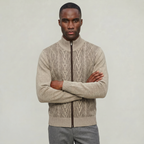Men’s Knit Zip Jacket - Textured Cardigan Style Regular Fit