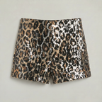 Women’s Sequin Leopard Print Shorts - High Waist Slim Fit
