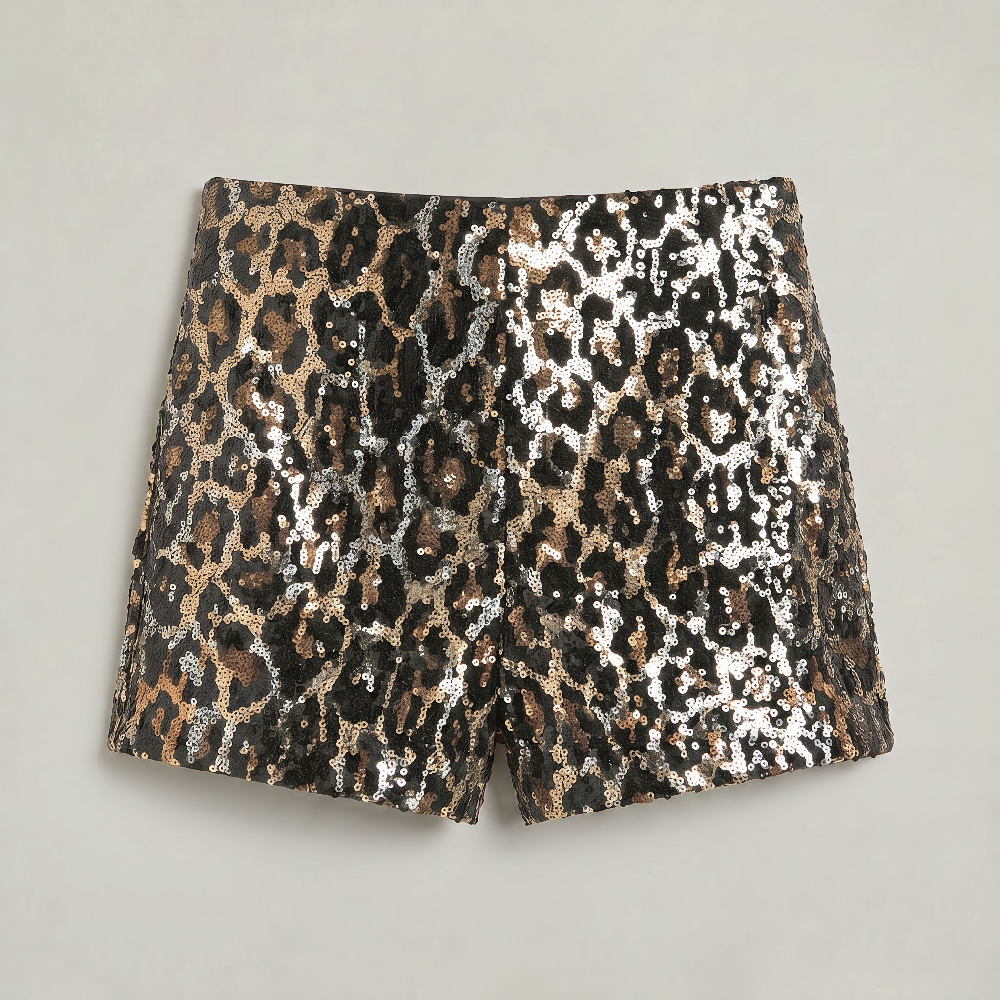 Women’s Sequin Leopard Print Shorts - High Waist Slim Fit