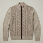 Men’s Knit Zip Jacket - Textured Cardigan Style Regular Fit