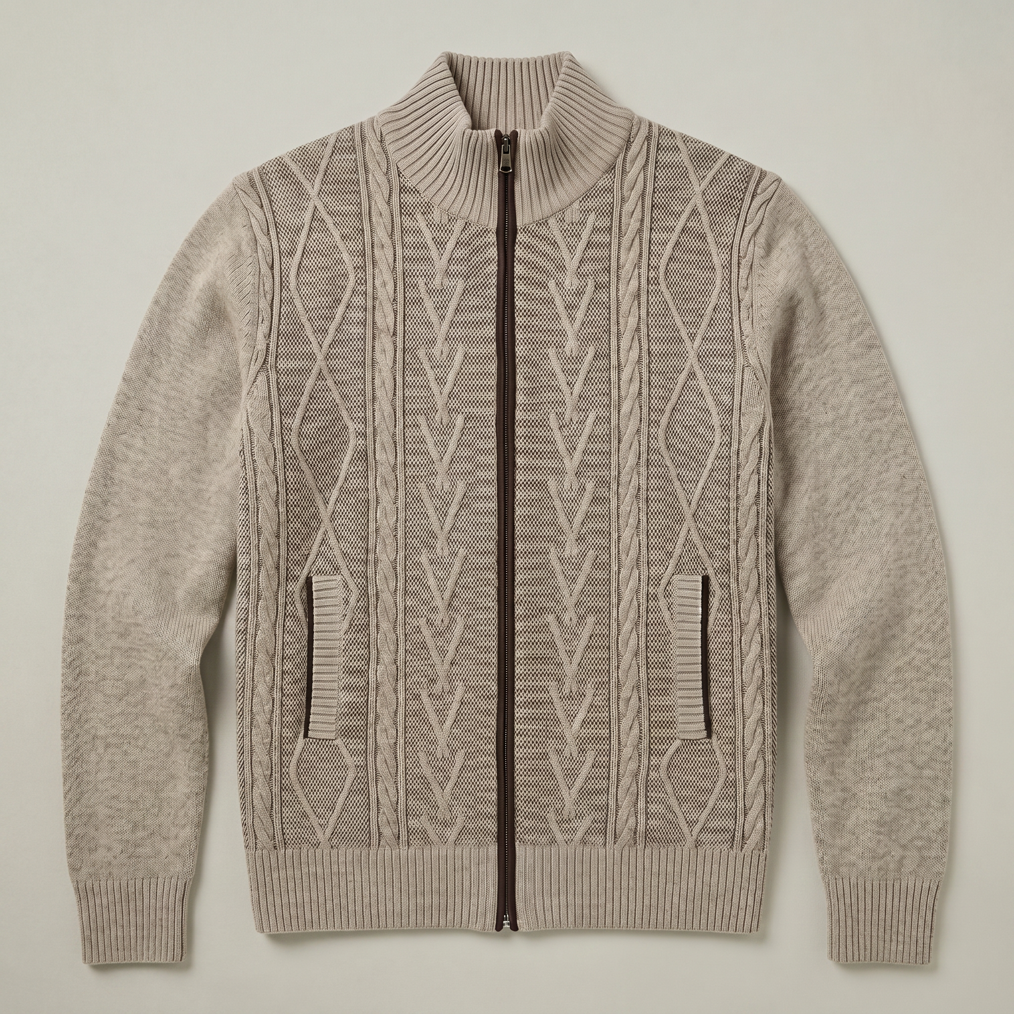 Men’s Knit Zip Jacket - Textured Cardigan Style Regular Fit