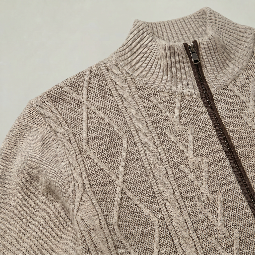 Men’s Knit Zip Jacket - Textured Cardigan Style Regular Fit