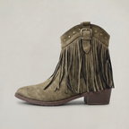 Women’s Fringe Ankle Boots - Studded Block Heel Western Fit