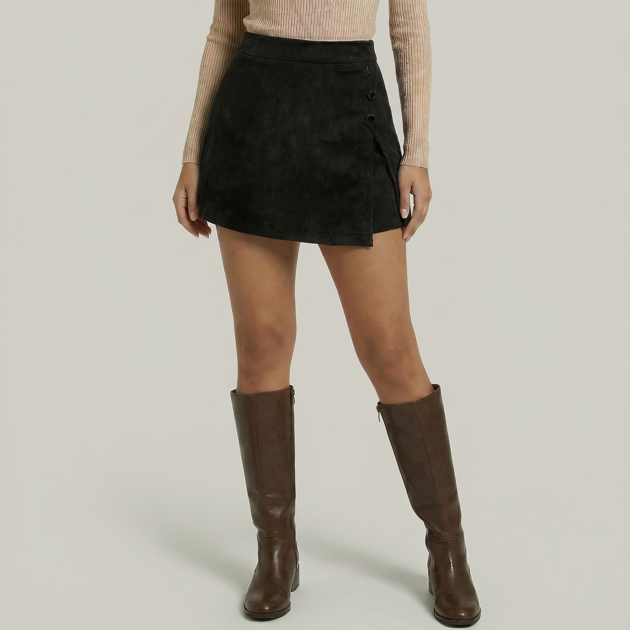 Women’s Button-Decorated Mini Skirt - High Waist A-Line Fit