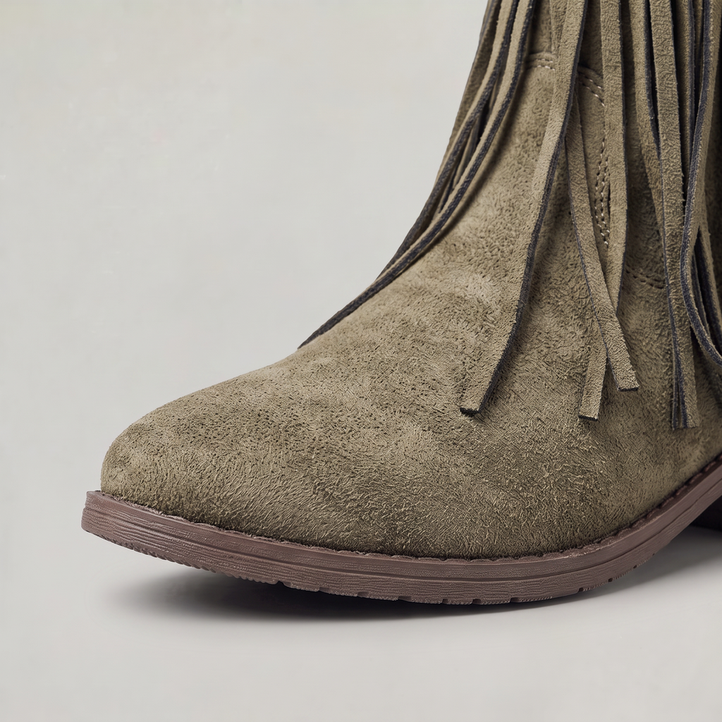 Women’s Fringe Ankle Boots - Studded Block Heel Western Fit