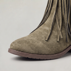 Women’s Fringe Ankle Boots - Studded Block Heel Western Fit