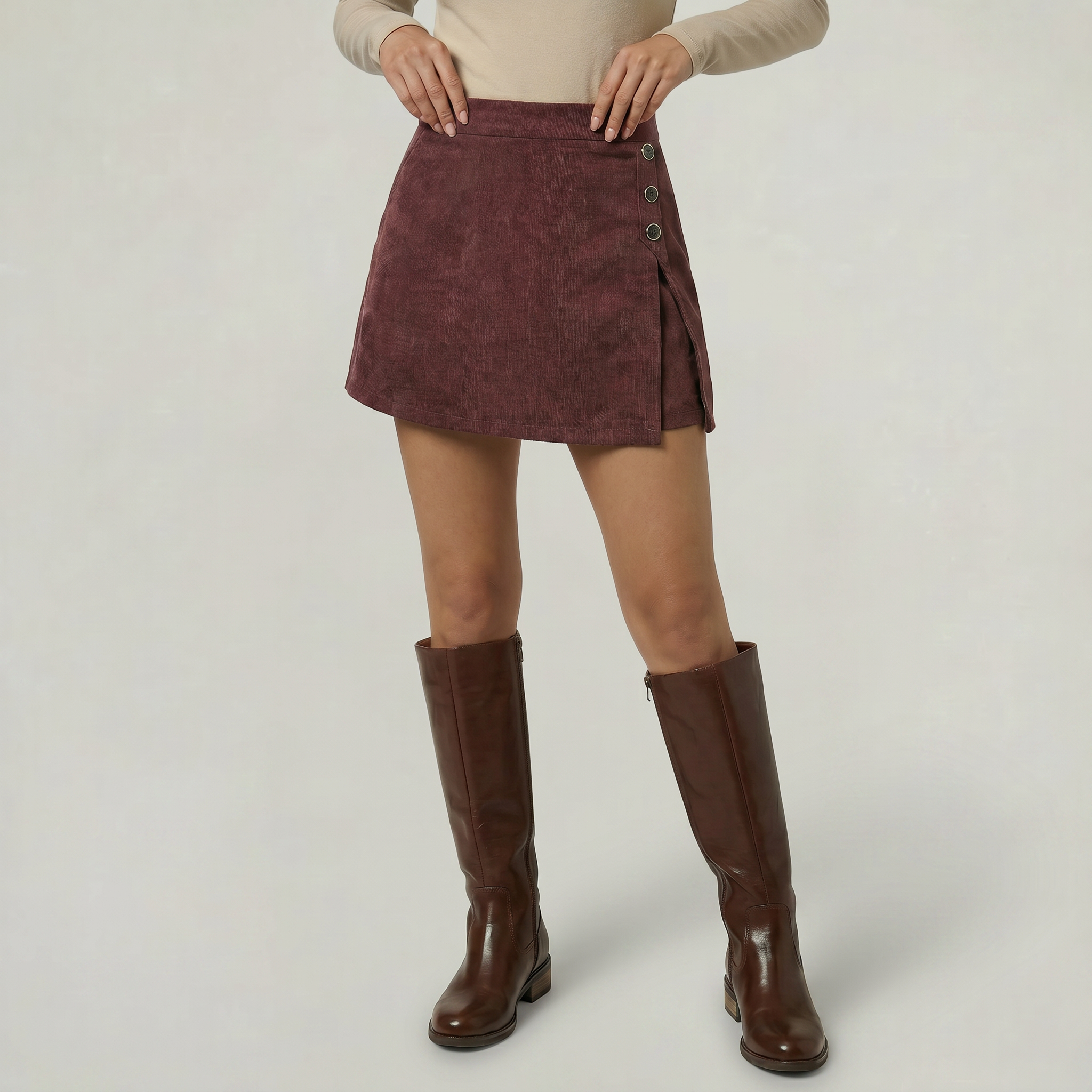 Women’s Button-Decorated Mini Skirt - High Waist A-Line Fit