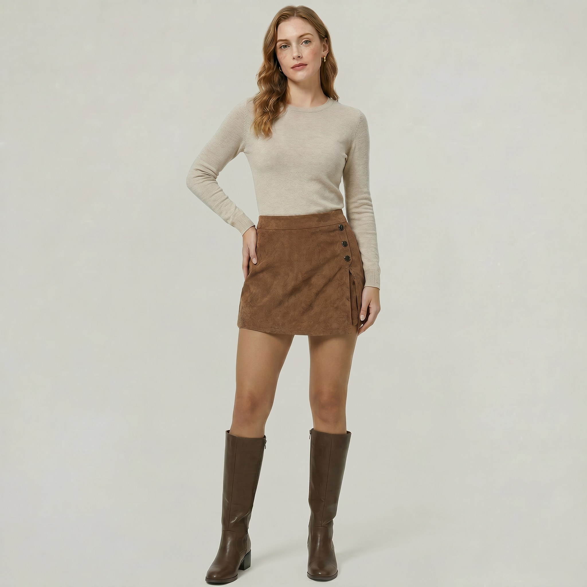Women’s Button-Decorated Mini Skirt - High Waist A-Line Fit