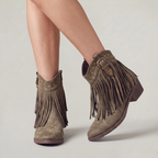 Women’s Fringe Ankle Boots - Studded Block Heel Western Fit