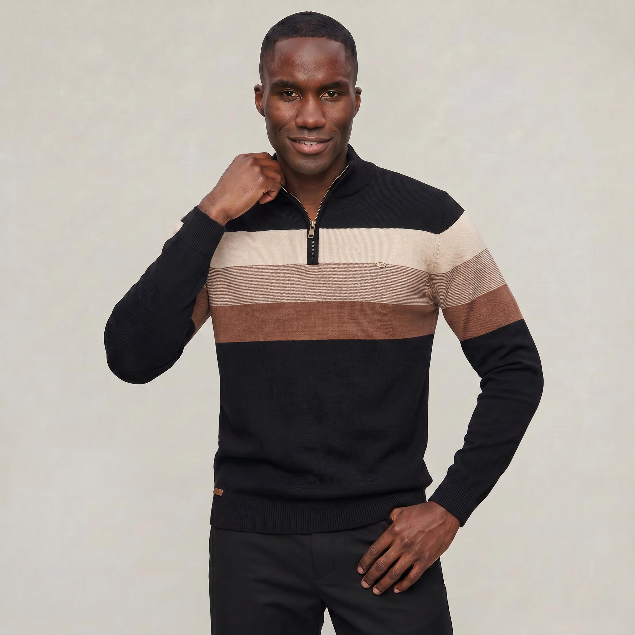 Men's Quarter Zip Sweater - High Neck Color Block Knit Pullover Smart Casual Winter