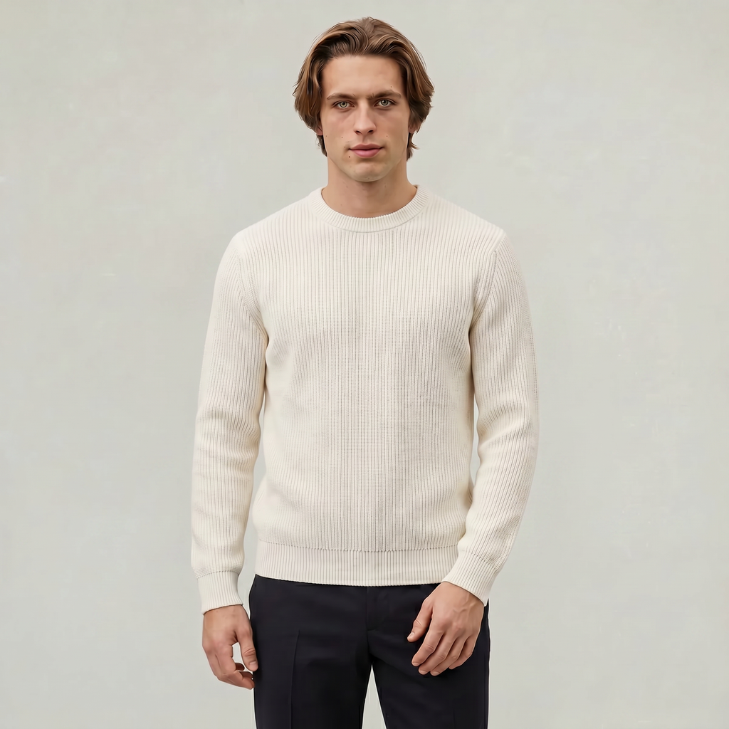 Men's Ribbed Knit Jumper – Crew Neck Pullover