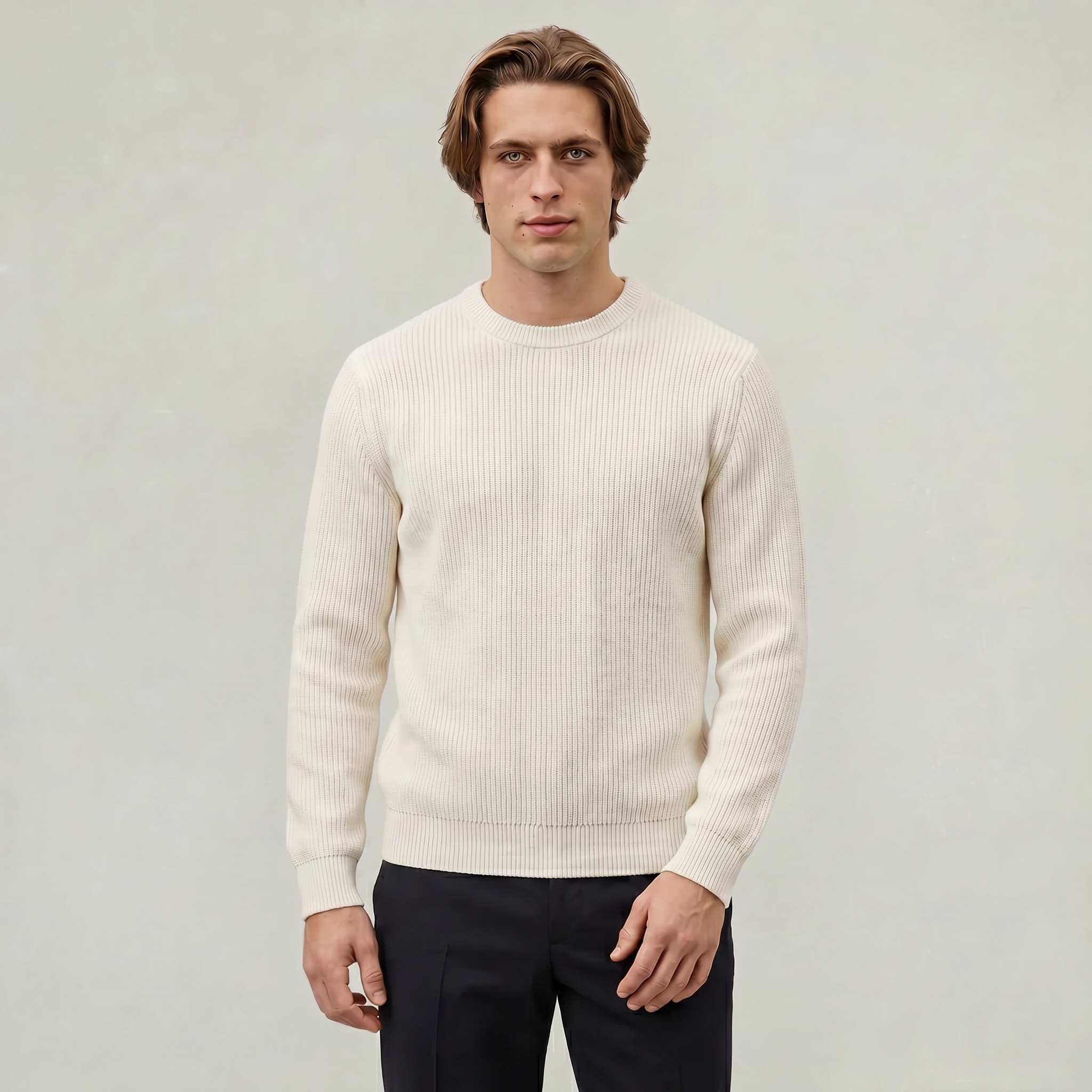 Men's Ribbed Knit Jumper – Crew Neck Pullover