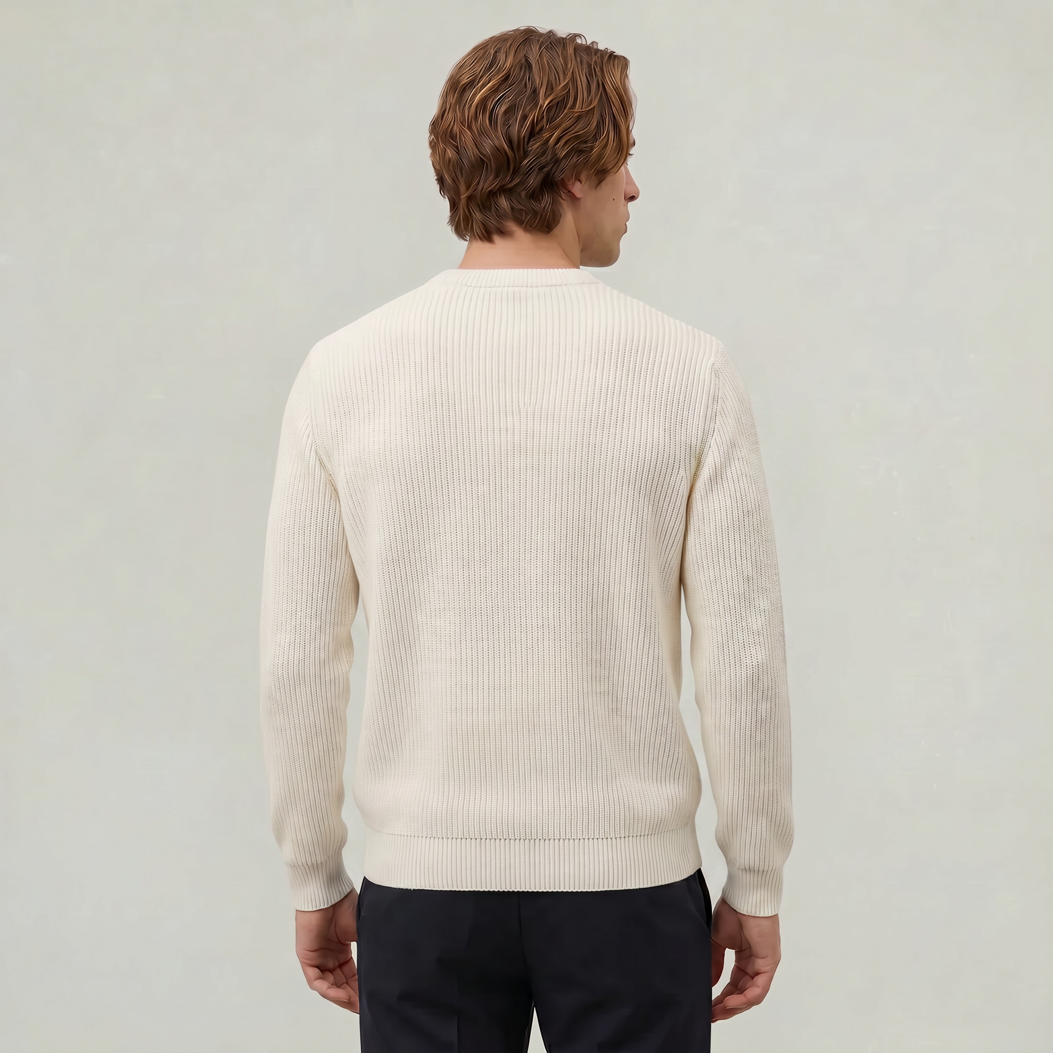 Men's Ribbed Knit Jumper – Crew Neck Pullover