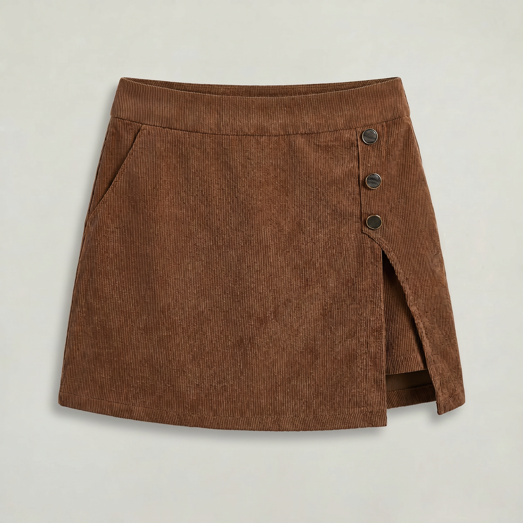 Women’s Button-Decorated Mini Skirt - High Waist A-Line Fit