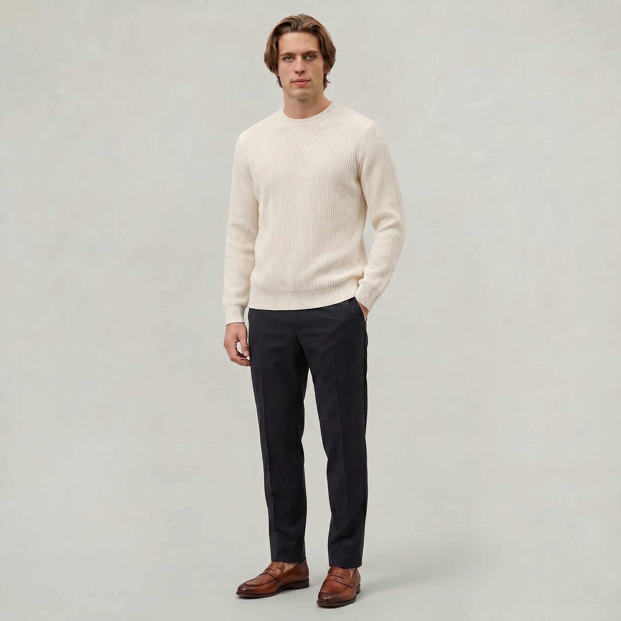 Men's Ribbed Knit Jumper – Crew Neck Pullover